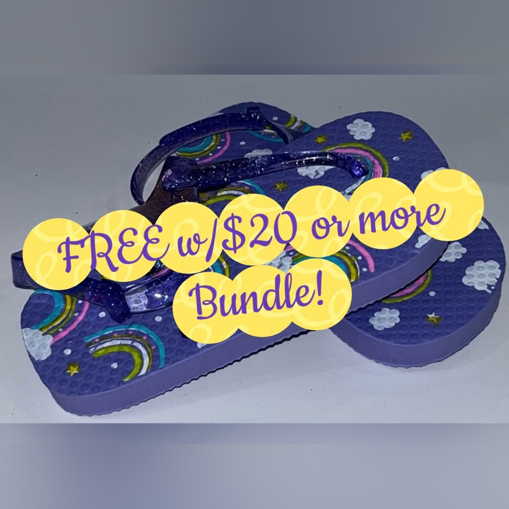 FREE w/$20 Bundle! Toddler, purple, rainbow cloud, flip-flops L-9/10